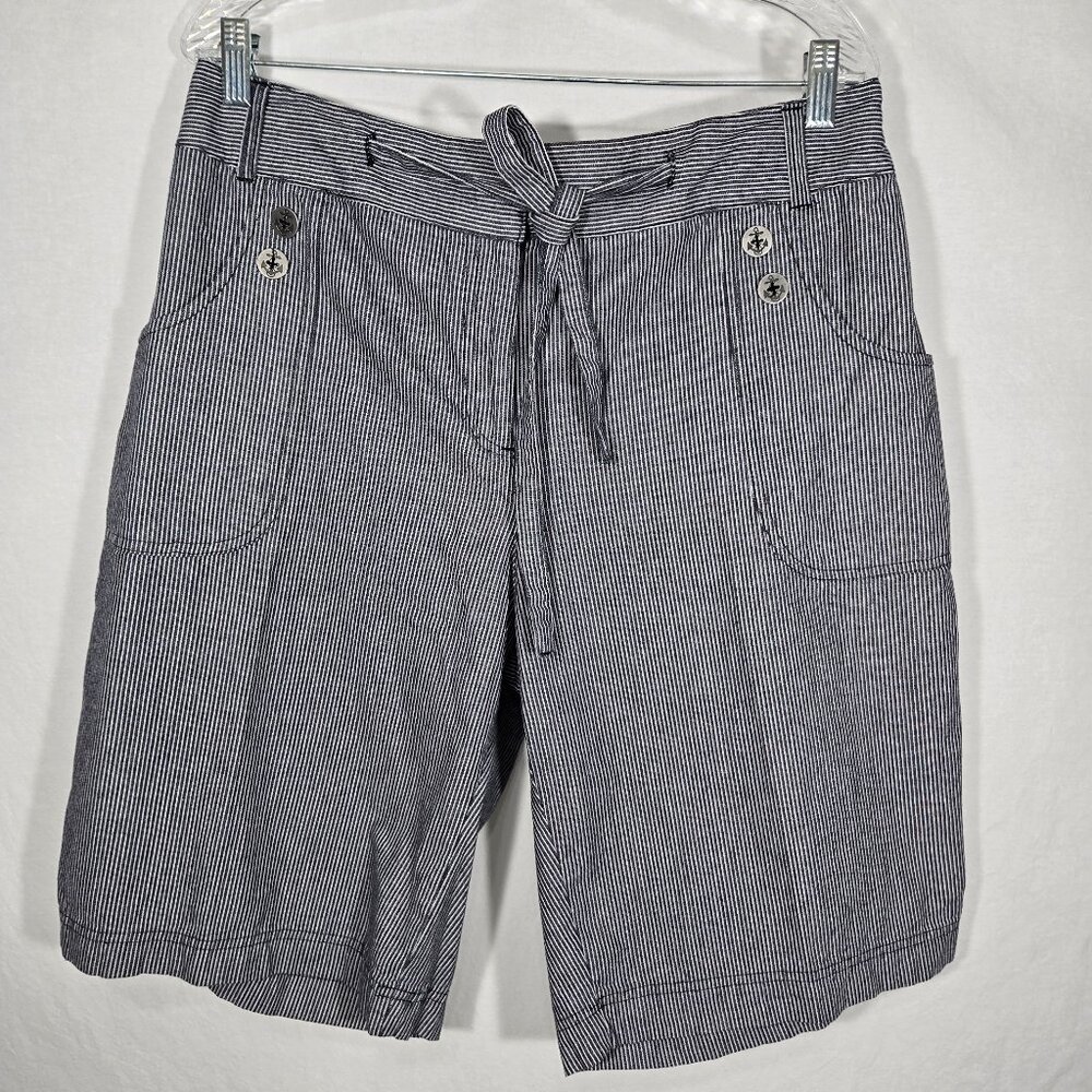 VINTAGE Striped Elastic Waist Drawstring Cargo BERMUDA Shorts Women's Size L/XL.